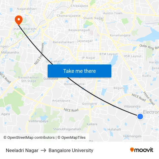 Neeladri Nagar to Bangalore University map