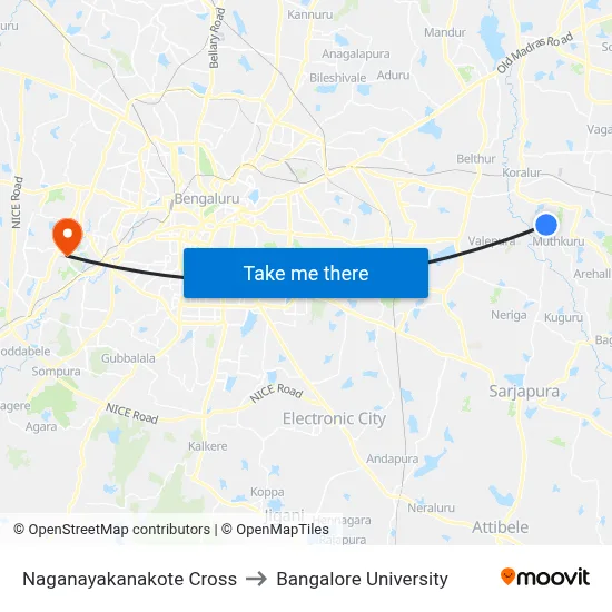 Naganayakanakote Cross to Bangalore University map