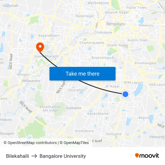 Bilekahalli to Bangalore University map