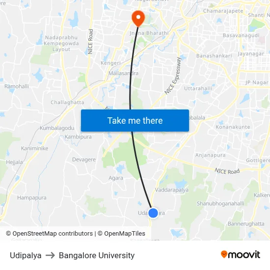 Udipalya to Bangalore University map