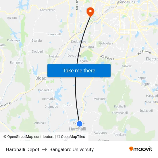 Harohalli Depot to Bangalore University map