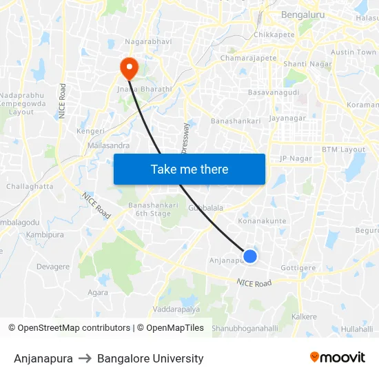 Anjanapura to Bangalore University map