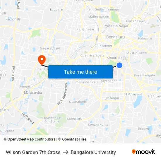 Wilson Garden 7th Cross to Bangalore University map