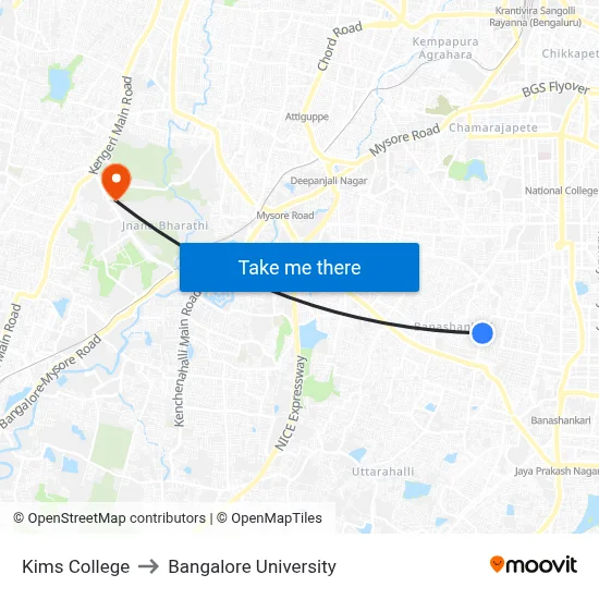 Kims College to Bangalore University map