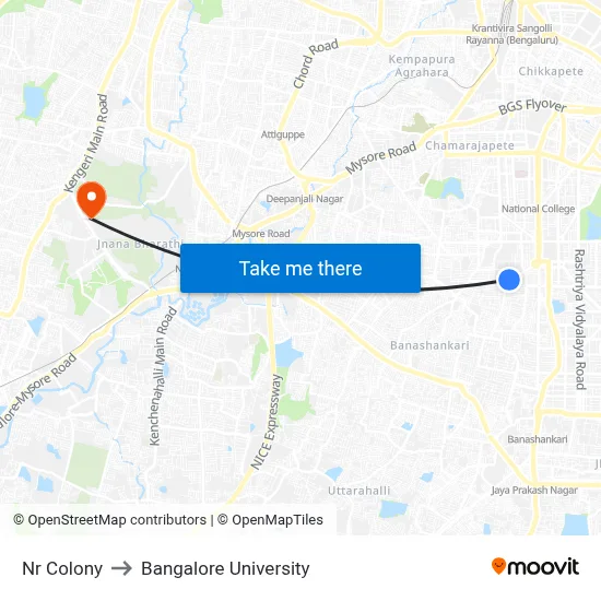 Nr Colony to Bangalore University map