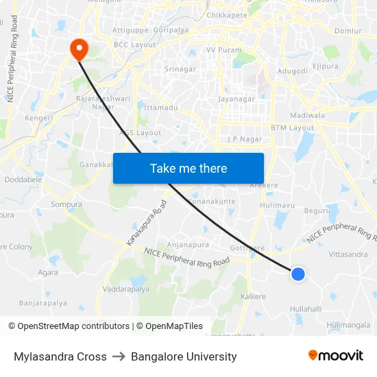Mylasandra Cross to Bangalore University map