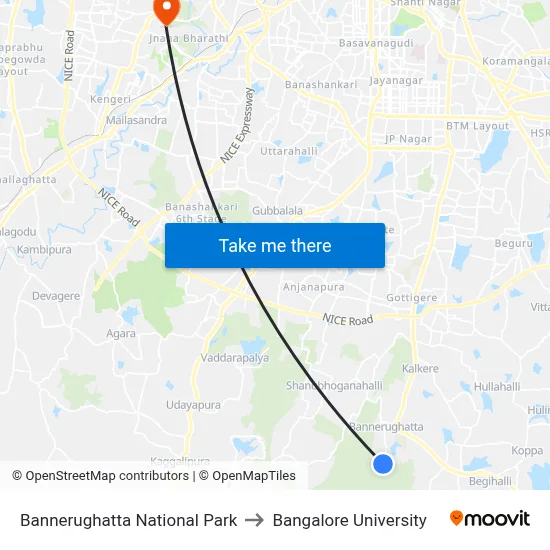 Bannerughatta National Park to Bangalore University map