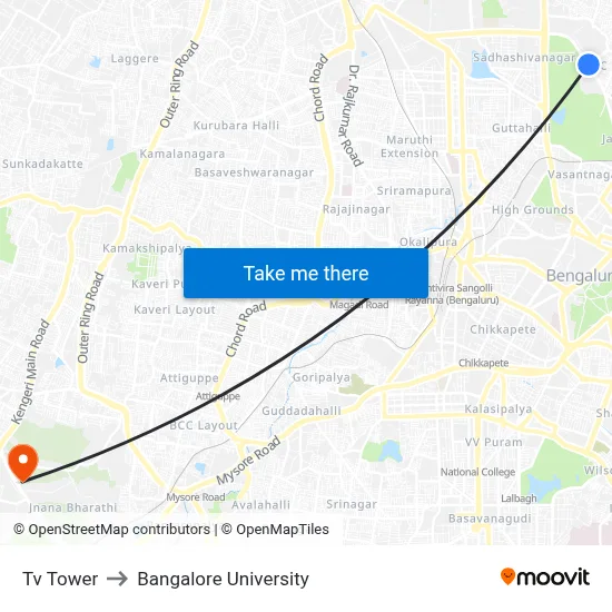 Tv Tower to Bangalore University map