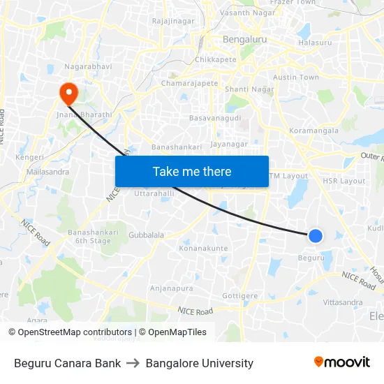 Beguru Canara Bank to Bangalore University map
