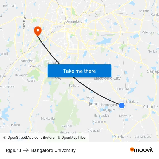 Iggluru to Bangalore University map