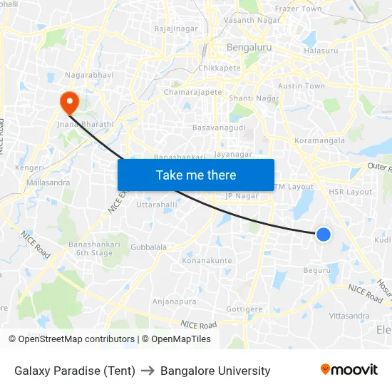 Galaxy Paradise (Tent) to Bangalore University map