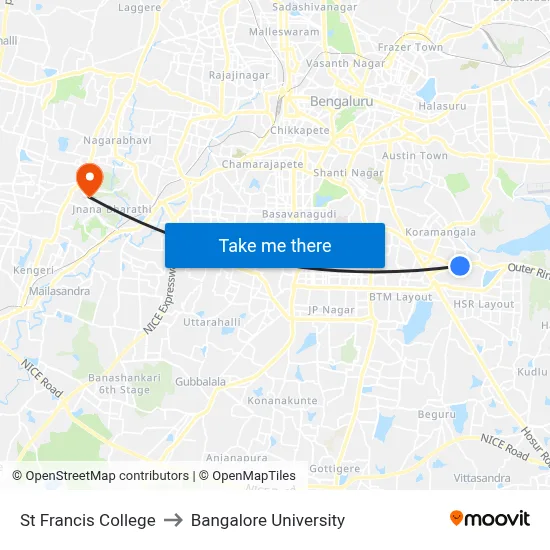 St Francis College to Bangalore University map