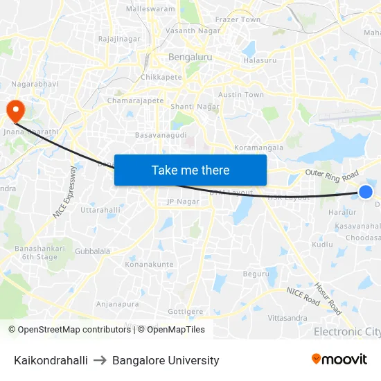 Kaikondrahalli to Bangalore University map