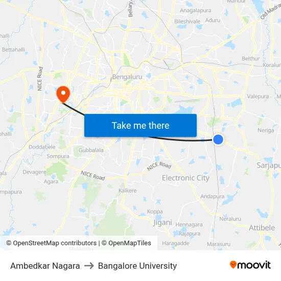 Ambedkar Nagara to Bangalore University map