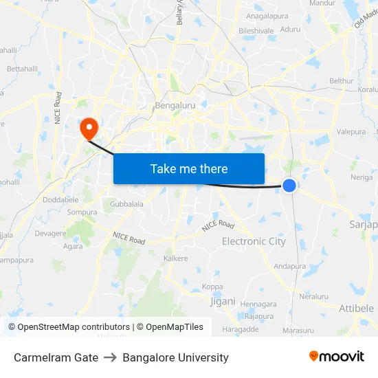 Carmelram Gate to Bangalore University map