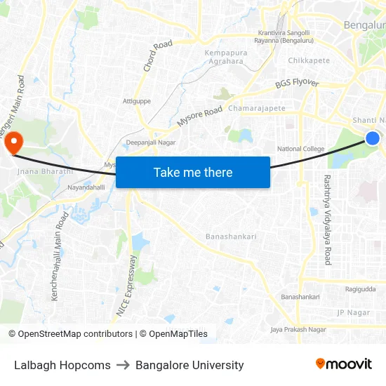 Lalbagh Hopcoms to Bangalore University map