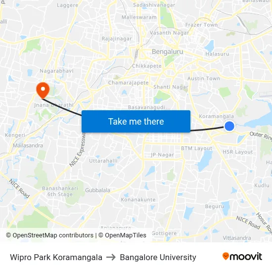 Wipro Park Koramangala to Bangalore University map