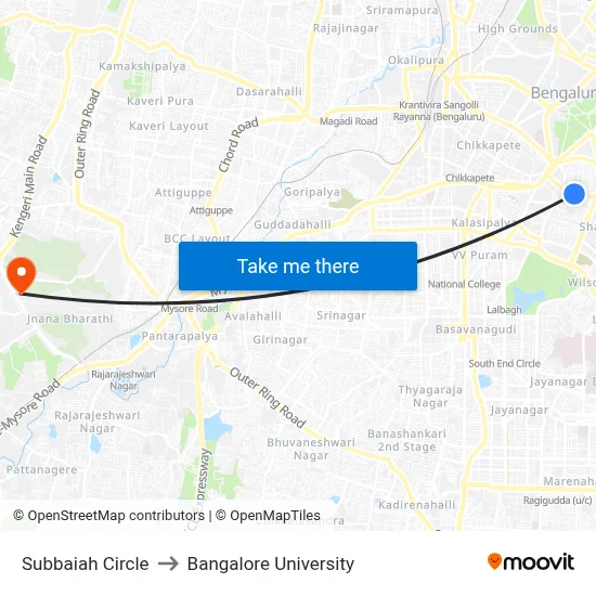 Subbaiah Circle to Bangalore University map