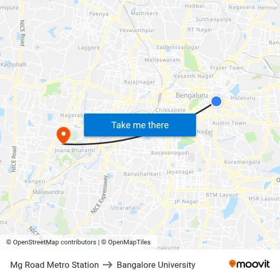 Mg Road Metro Station to Bangalore University map