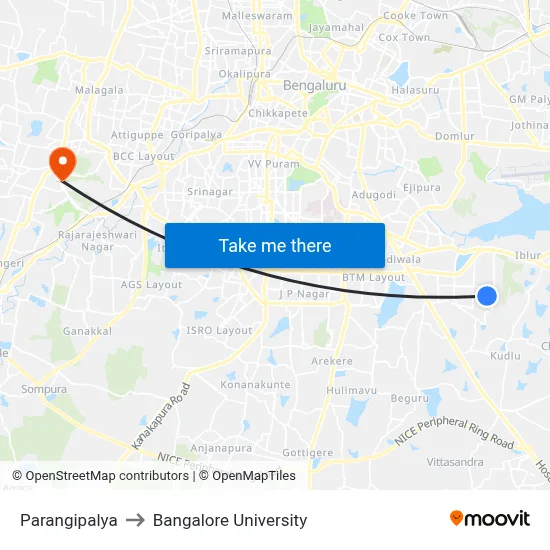 Parangipalya to Bangalore University map