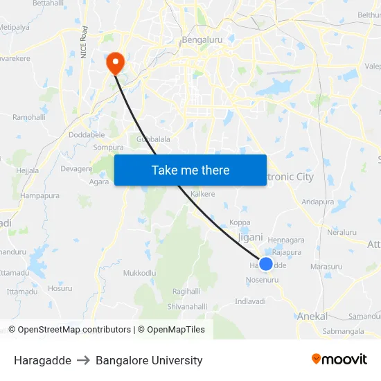 Haragadde to Bangalore University map