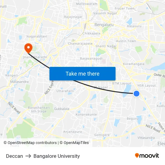 Deccan to Bangalore University map