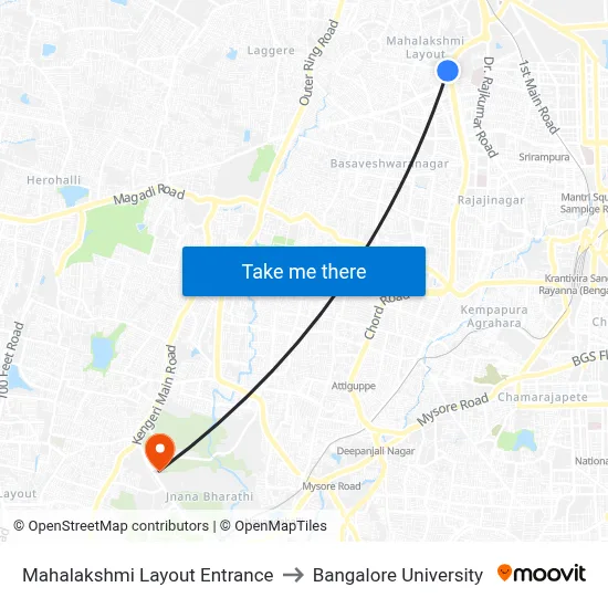 Mahalakshmi Layout Entrance to Bangalore University map