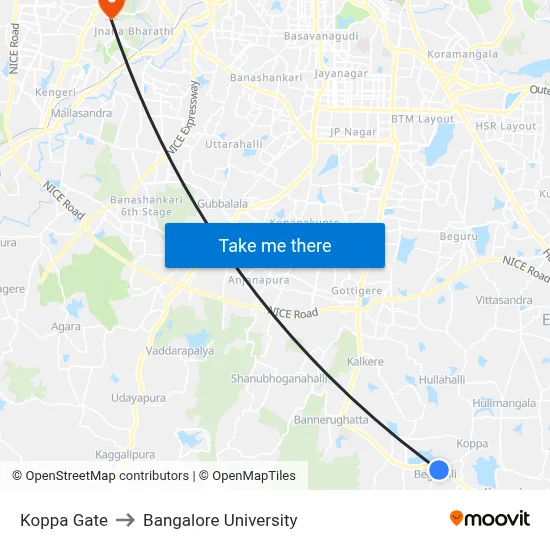Koppa Gate to Bangalore University map