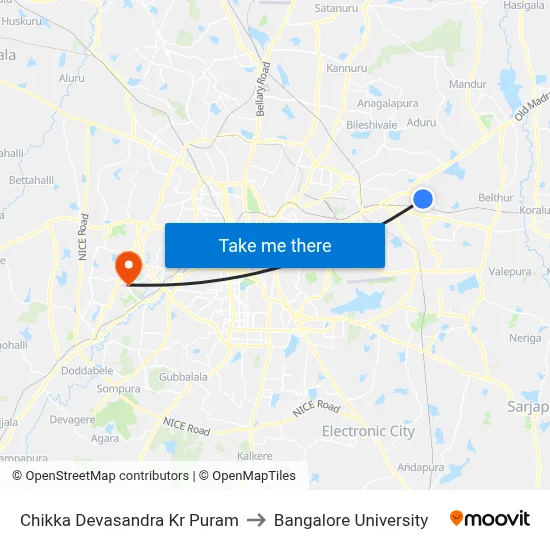Chikka Devasandra Kr Puram to Bangalore University map