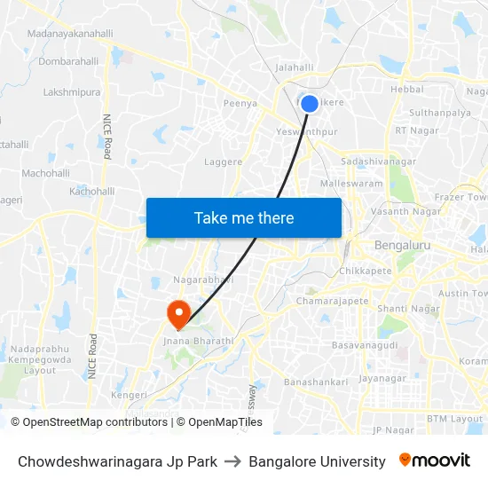 Chowdeshwarinagara Jp Park to Bangalore University map