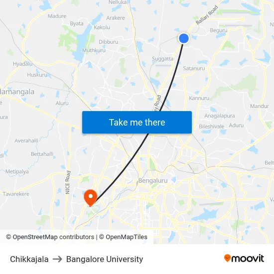 Chikkajala to Bangalore University map