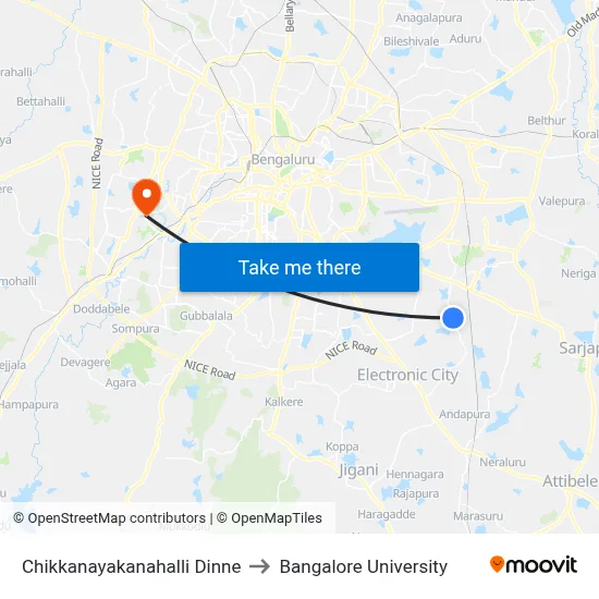 Chikkanayakanahalli Dinne to Bangalore University map