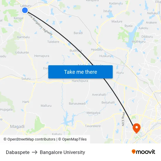 Dabaspete to Bangalore University map