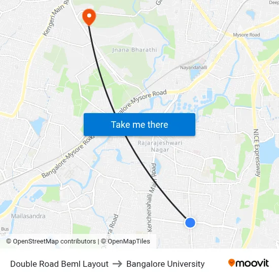 Double Road Beml Layout to Bangalore University map