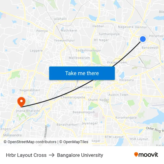 Hrbr Layout Cross to Bangalore University map