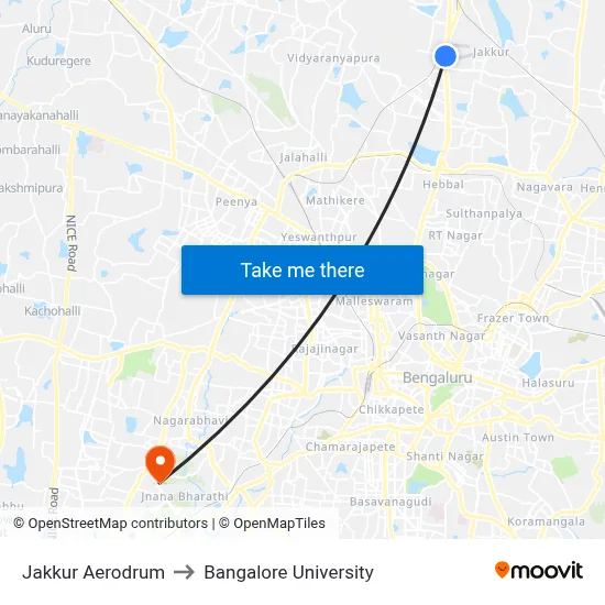 Jakkur Aerodrum to Bangalore University map