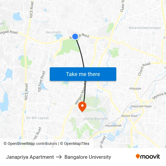 Janapriya Apartment to Bangalore University map