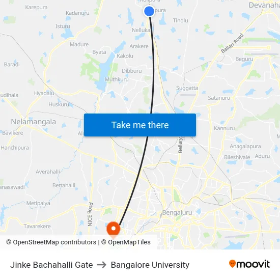 Jinke Bachahalli Gate to Bangalore University map
