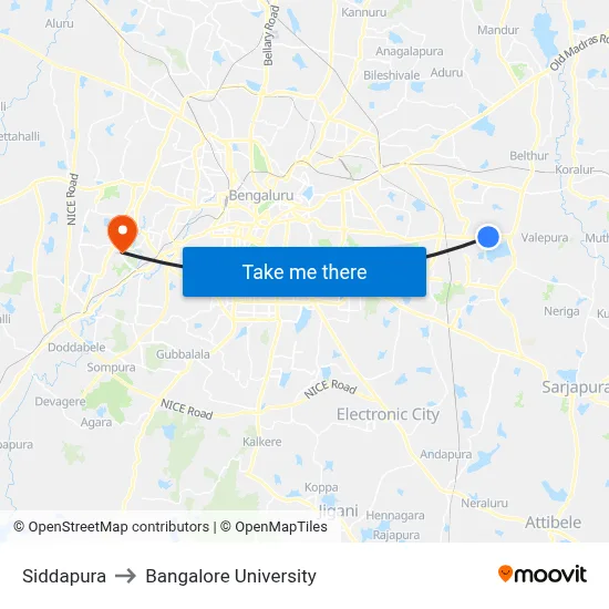 Siddapura to Bangalore University map