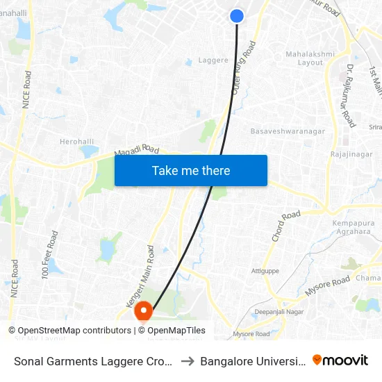 Sonal Garments Laggere Cross to Bangalore University map