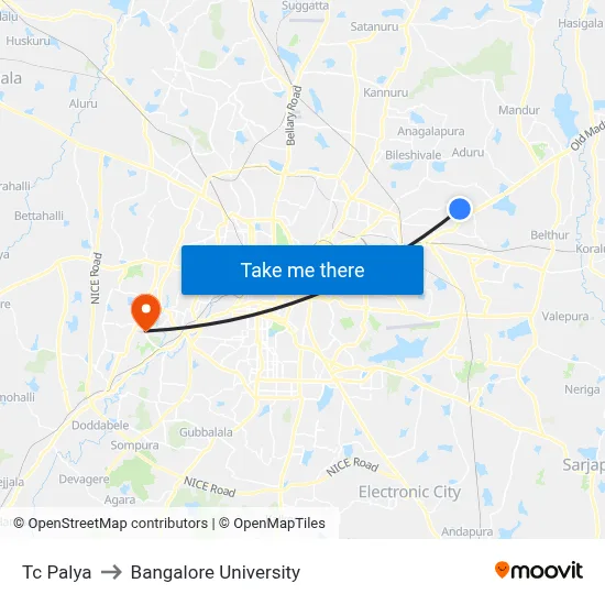 Tc Palya to Bangalore University map