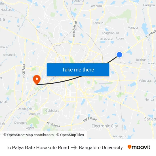 Tc Palya  Gate Hosakote Road to Bangalore University map