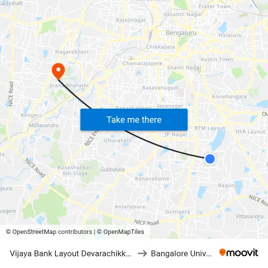 Vijaya Bank Layout Devarachikkanahalli to Bangalore University map