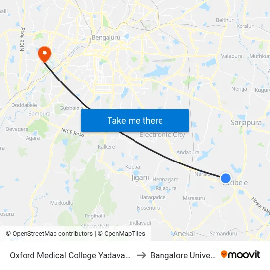 Oxford Medical College Yadavanahalli to Bangalore University map