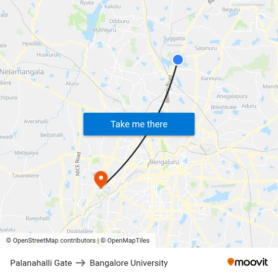 Palanahalli Gate to Bangalore University map