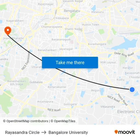 Rayasandra Circle to Bangalore University map