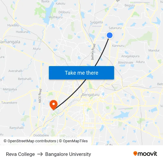 Reva College to Bangalore University map