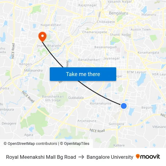 Royal Meenakshi Mall Bg Road to Bangalore University map