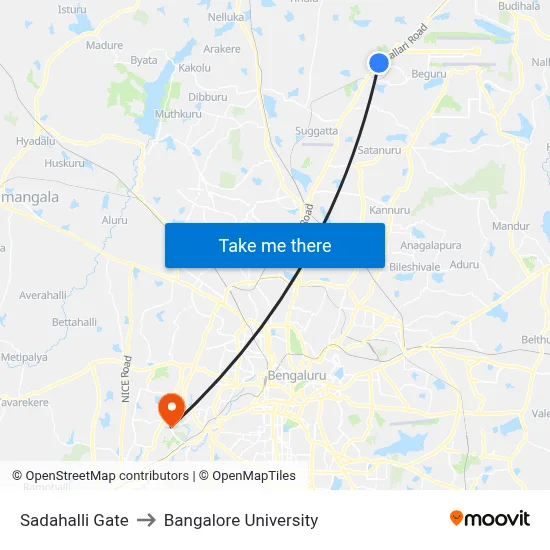 Sadahalli Gate to Bangalore University map