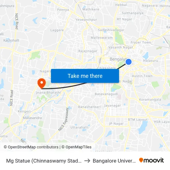 Mg Statue (Chinnaswamy Stadium) to Bangalore University map